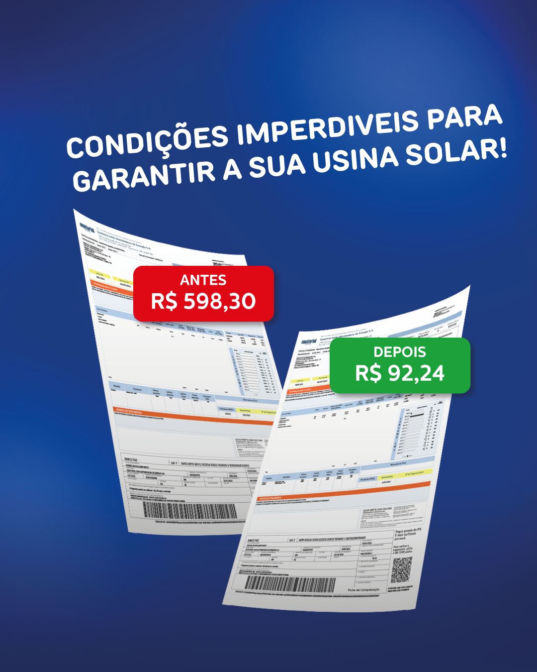 Comparação conta de luz antes e depois